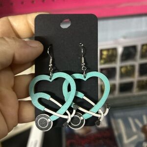 Heart-Shaped Turquoise and Silver Earrings
